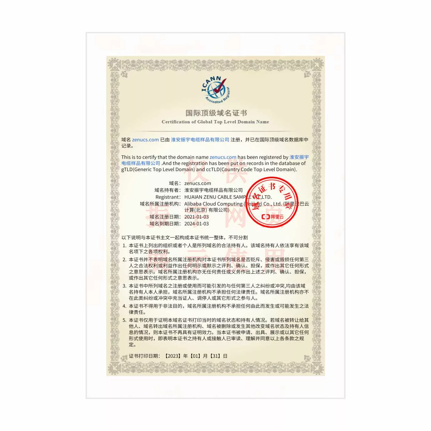 振宇网站域名证书