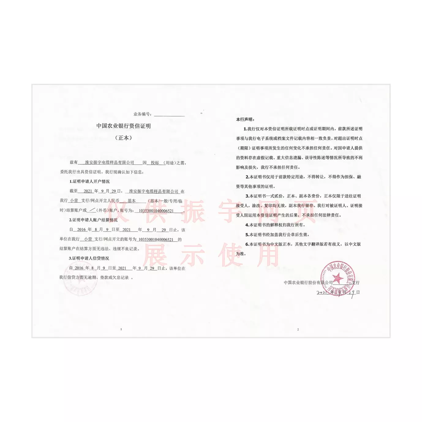振宇资质信用证明